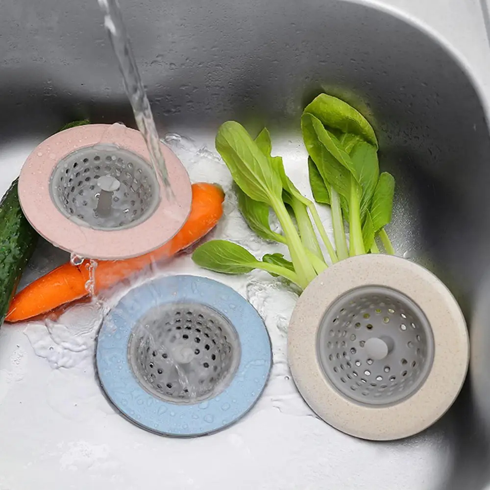 Kitchen Filter Silicone Wheat Straw Strainer Bathroom Shower Drain Sink Drains Cover Sewer Hair Filter 4 Color Optional