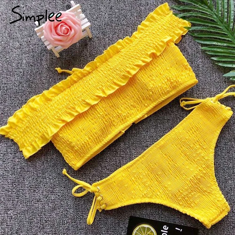 Женский купальник Simplee с открытыми плечами, привлекательный белый купальный костюм-бикини, женский купальник для ношения на летнем пляже