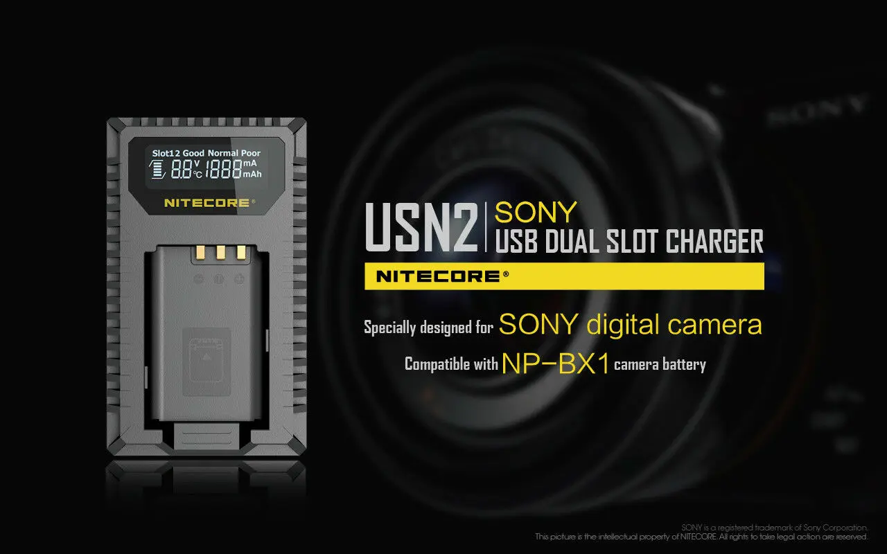 NITECORE USN2 USB двойной слот для путешествий ЖК-дисплей Камера Зарядное устройство для sony NP-BX1 батареи совместимы DSC-HX350 DSC-H400 DSC-HX400 DSC-HX90