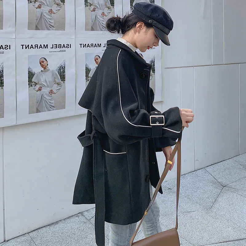 Раннее зимнее женское пальто, стиль, корейский стиль, свободное, повседневное, INS, универсальное, сшитое, с коротким швом, короткое, рост, шерстяное C