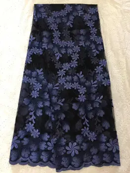 

African Lace Fabric 2019 Latest Blue 3 D Flowers Embroidered Nigerian Lace Fabric Bridal High Quality French Tulle Lace Fabric