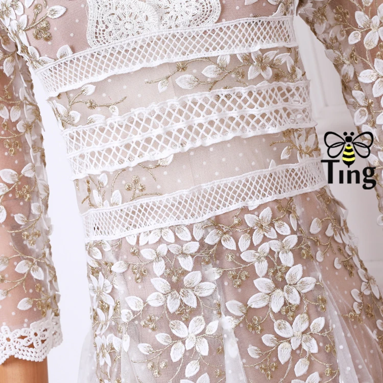Tingfly винтажное роскошное кружевное платье миди с цветочной вышивкой, длинное вечернее платье с глубоким v-образным вырезом и высокой талией, бальное платье, новая мода