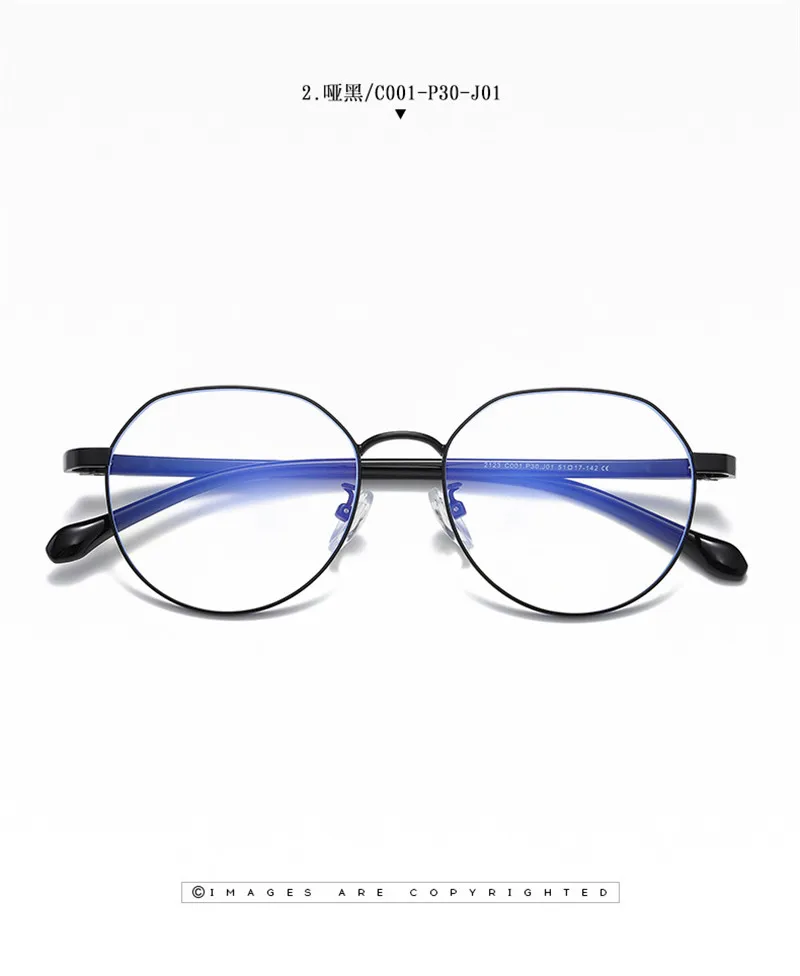 New fashion art computer glasses men metal anti-blue glasses round frame flat mirror classic blue light blocking glasses women - Цвет оправы: 3