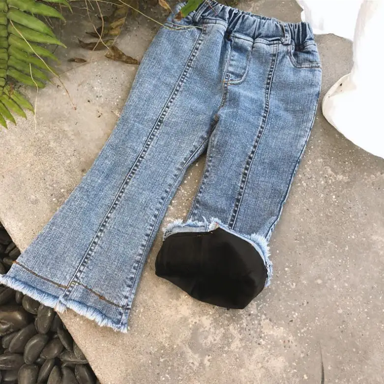 Hot Selling Girls Denim Flare Pants Thicken Winter Fashion Girls Pants 2-7T PP314