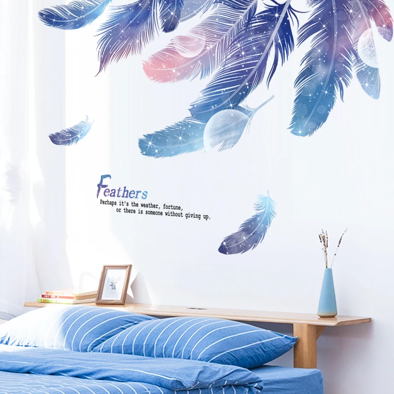 

Dreamlike Feather Wall Stickers Creative Living Room Bedroom Decoration Sofa Background Wall Decals DIY Vinyl Wallpaper
