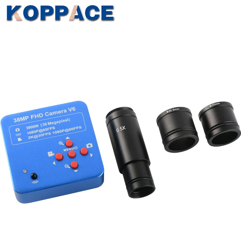 KOPPCE 38 миллионов пикселей, камера микроскопа HDMI, 0.5X электронный окуляр, 23,2 мм, 30 мм и 30,5 мм адаптер, использовать для биологических Micros