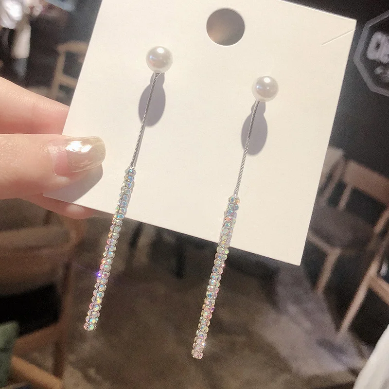 

Starland New Arrival Fashion Jewelry Geometric Vertical Glitter Crystal Drop Earrings For OL Women