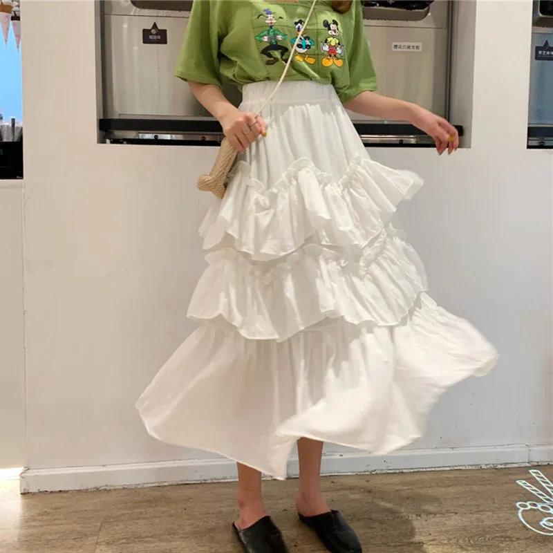 

Mazefeng 2019 Summer Women Cake Long Skirts High Waist Ruffles Women Casual Beach Skirts Femme Vintage Mid-Calf Skirts Lively