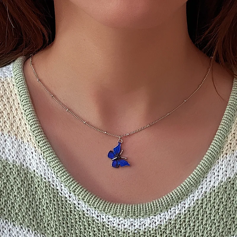 Bohemian Cute Blue Butterfly Choker Necklace for Women Clavicle (3)