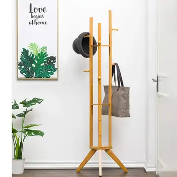 

Floor Standing Clothes Rack Wood Drying Hanger 45*45*167cm Coat Hanger Rack Handbag storage Bamboo shelf bedroom Furniture