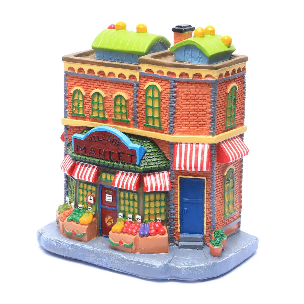 Christmas Village House with Light up Market Scene Holiday Decor Collection Building |