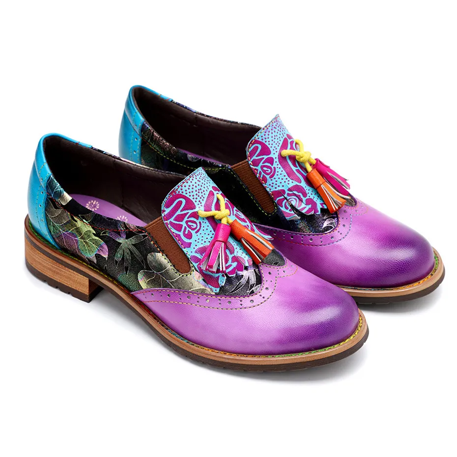 Vintage Genuine Leather Women's Flats Oxfords New Casual Retro Tassels Ladies Loafers Shoes Fashion Slip On Brogues Shoes Woman (9)