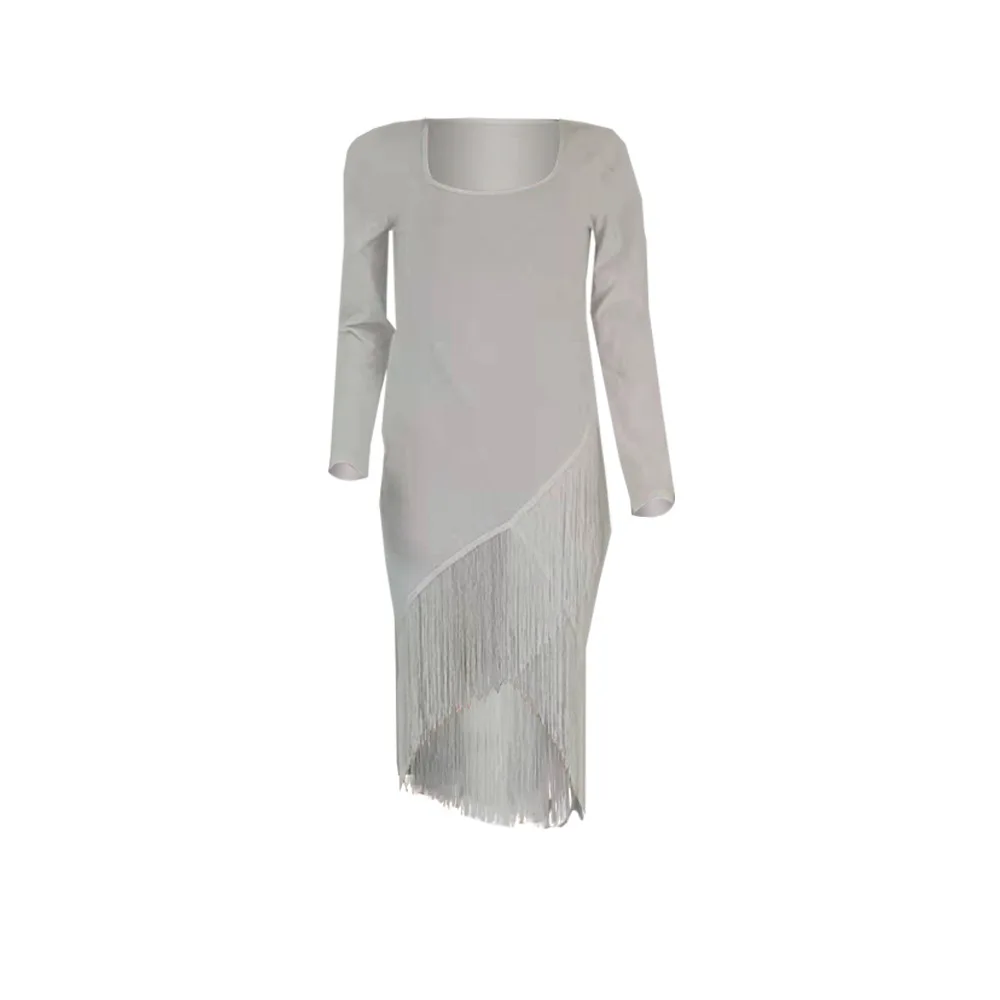 Женское осенне-зимнее милое платье средней длины с длинным рукавом и кисточками, с высокой талией, с круглым вырезом, вечерние Клубные бандажные платья GLHM6158