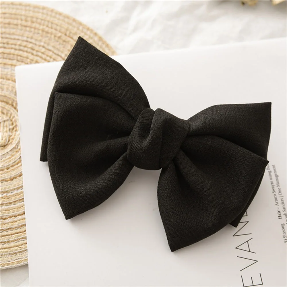 Vintage Fashion Linen Oversized Bow Hair Clip Korean Headwear Ponytail Clip Simple Fabric Woman Head Flower Gift - Цвет: 4