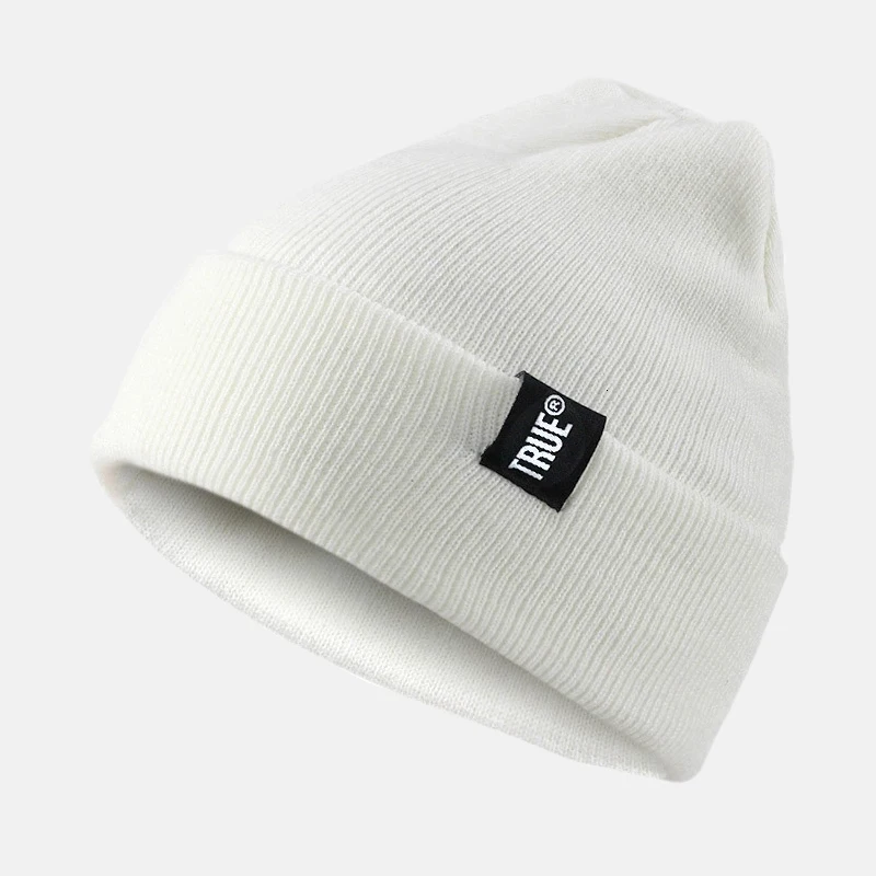 White Модные теплые зимние шапки Skullies, мягкие шапки в стиле хип-хоп для мужчин и женщин, Повседневные шапки Skullies, унисекс, прочная чашка с надписью, настоящая шапка - Цвет: White