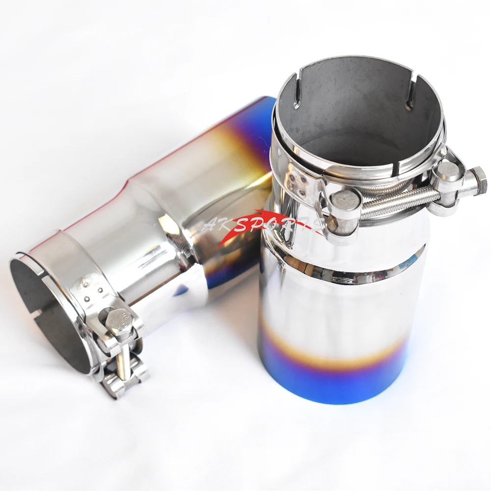 1 PC Blue Burnt Stainless Steel Universal Exhaust System End pipe Car Exhaust Pipe Single Straight Muffler Tip For BW Series