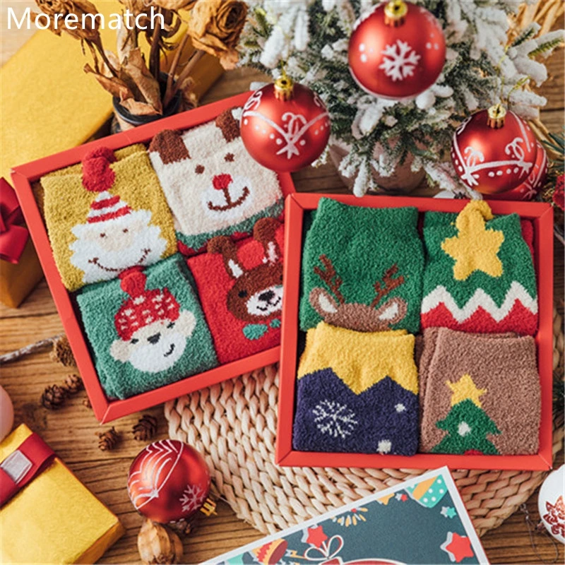 Morematch 4 Pcs/Lot Fashion Women'S Socks Christmas Gift Socks Cute Cartoon Pattern Gift Cotton Socks Size 5.5-10