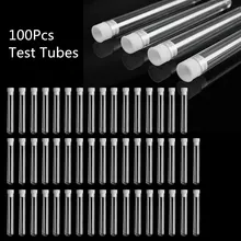 100Pcs Clear Plastic Test Tube With Cap 12x100mm U-shaped Bottom Long Transparent Test Tube Lab Supplies