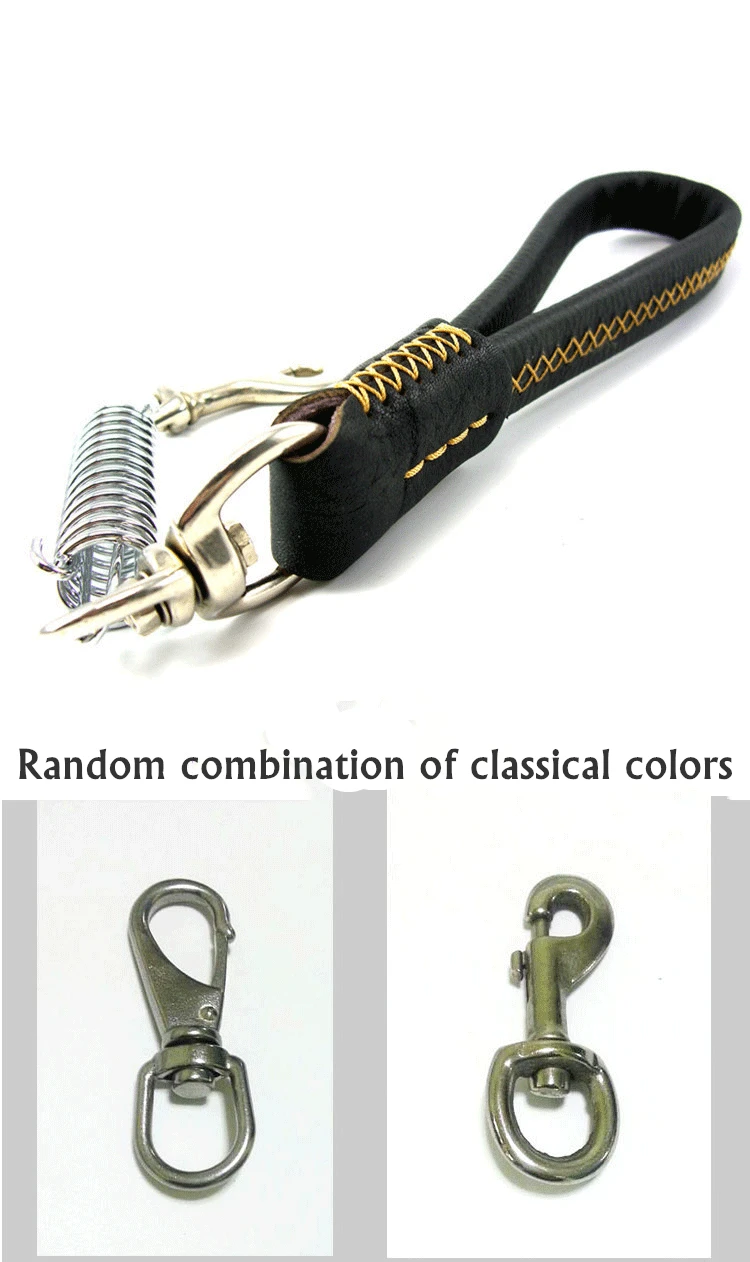 Dog Short chain leash Explosion proof large dog lead PU leather handle big dog leashes Spring buffer black metal pet traction (5)