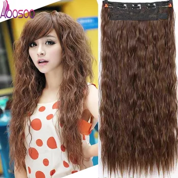 

AOOSOO 9 colors 5 clips synthetic hair extension long curly water wave heat resistant 22" female headwear