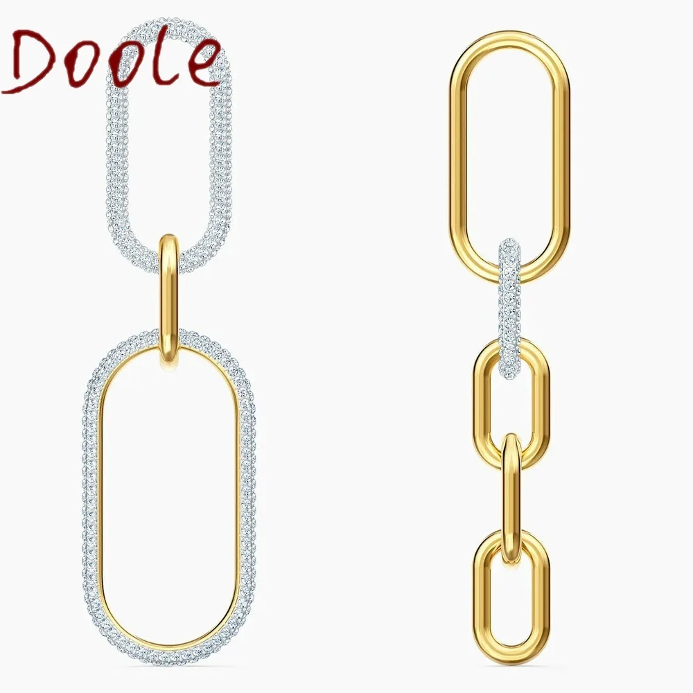 

Fashion Jewelry High Quality SWA Charm Metallic Color Asymmetrical Buckle Geometric Crystal Dangle Earrings For Women
