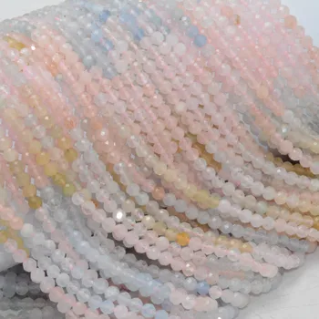 

Natural Beryl / Aquamarine / Pink Morganite / Heliodor Faceted Round Beads 4mm
