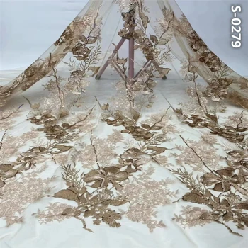 

French Sequins Net Lace Fabric 2019 African Tulle Lace Fabric High Quality Nigerian Sequin Lace Embroidered Wedding Fabric