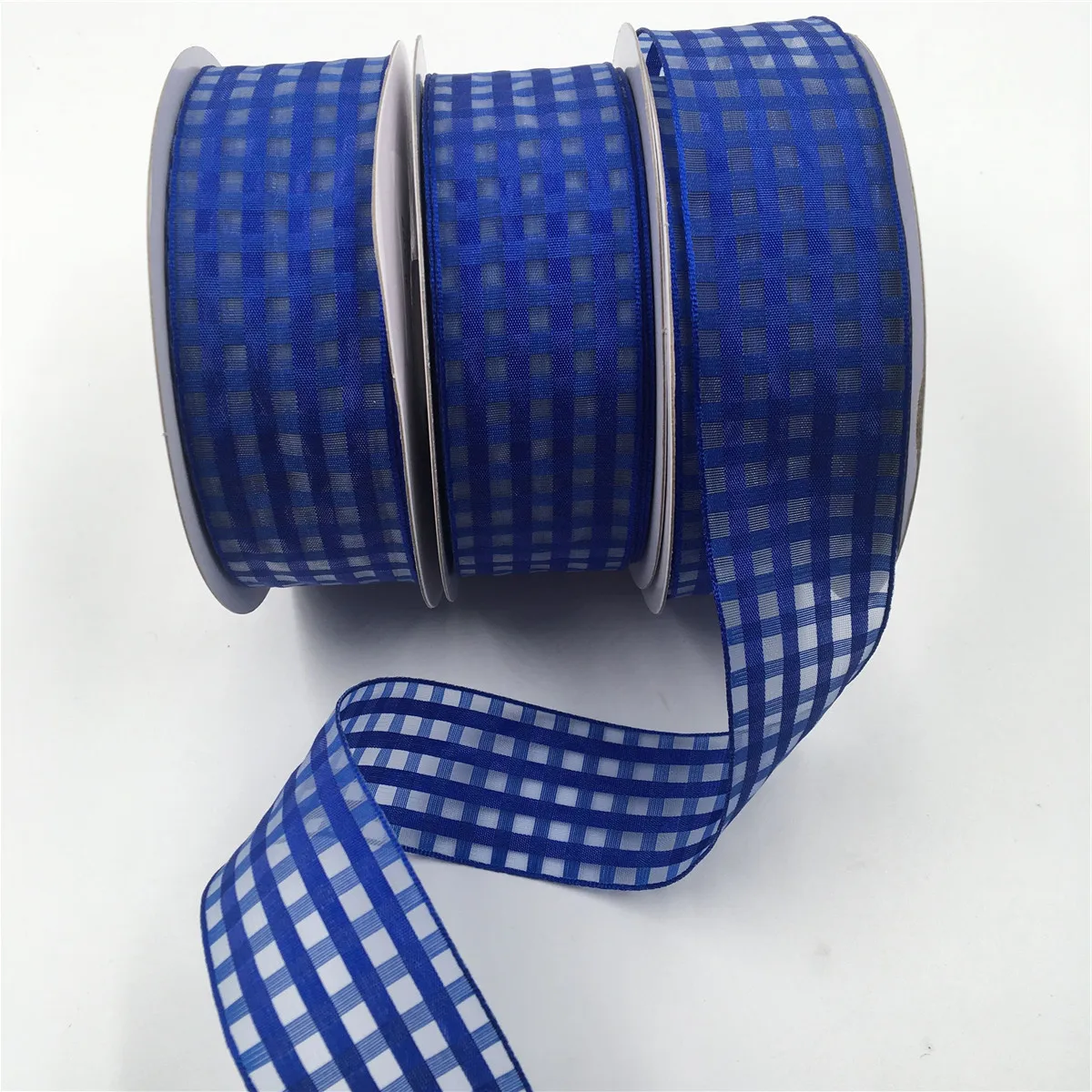 

38mm 25Yards Wired Edge Royal Blue Buffalo Plaid Checked Ribbon for Birthday Christmas Gift Box Wrapping Decoration DIY N2247