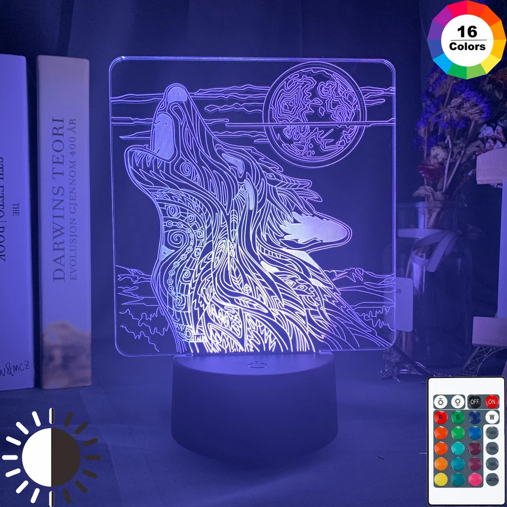 3d лампа, животное, волк, луна, Led, меняющий цвет, на батарейках, Ночной светильник, для декора комнаты, классный светодиодный Ночной светильник, Прямая поставка