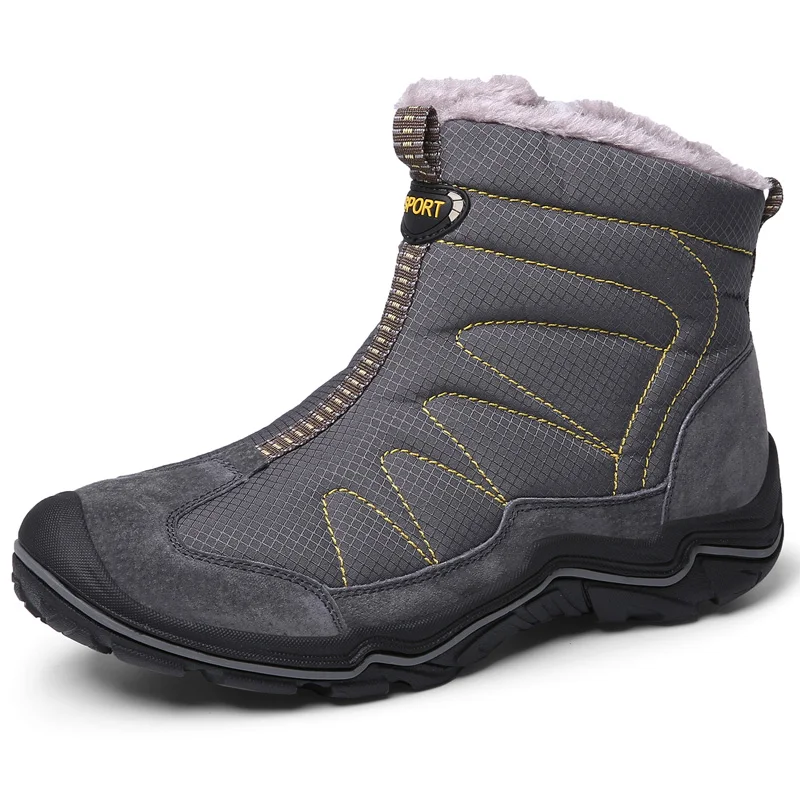 Зимние ботинки для мужчин; Плюшевые водонепроницаемые Нескользящие мужские ботинки; толстая зимняя обувь на платформе; теплая зимняя обувь; большие размеры 38-46 - Цвет: Серый