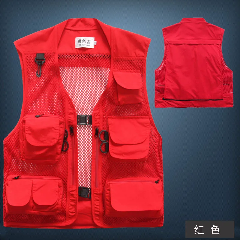 Открытый рыболовный жилет, сетчатая моющаяся одежда для рыбалки, теплый мужской жилет с несколькими карманами, одежда для рыбалки для мужчин, Аксессуары для рыбалки - Цвет: Красный
