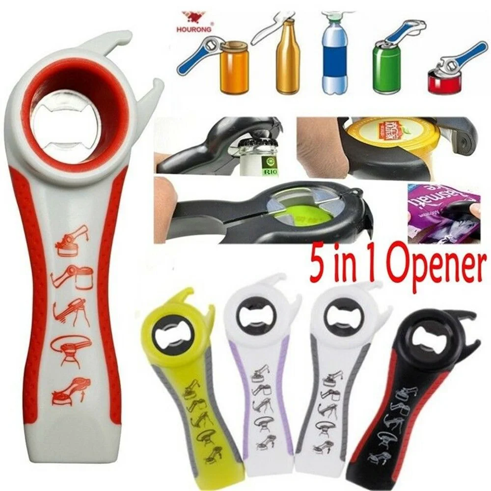 Jar Opener, 5 in 1 Multi Function Can Opener Bottle Opener Kit with  Silicone Handle Easy to Use for Children, Elderly and Arthritis Sufferers  (Green)