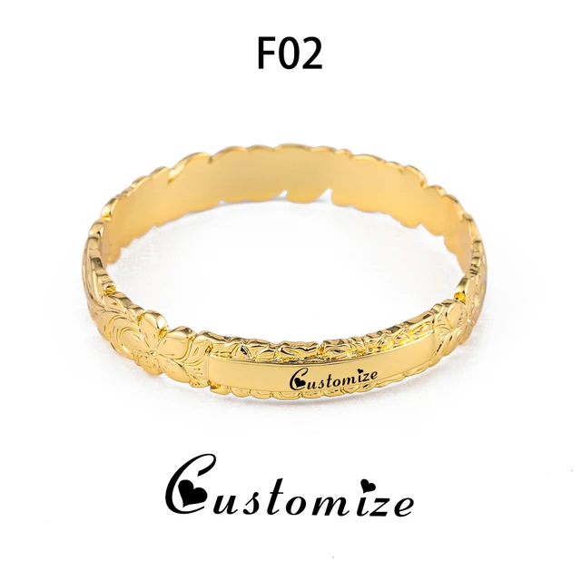 Hwaiian Customized Name Bracelet Fashion Letter Bangle Bracelets Samoa Polynesian Plumeria Flower Bangles Jewelry for Women Gift F 02