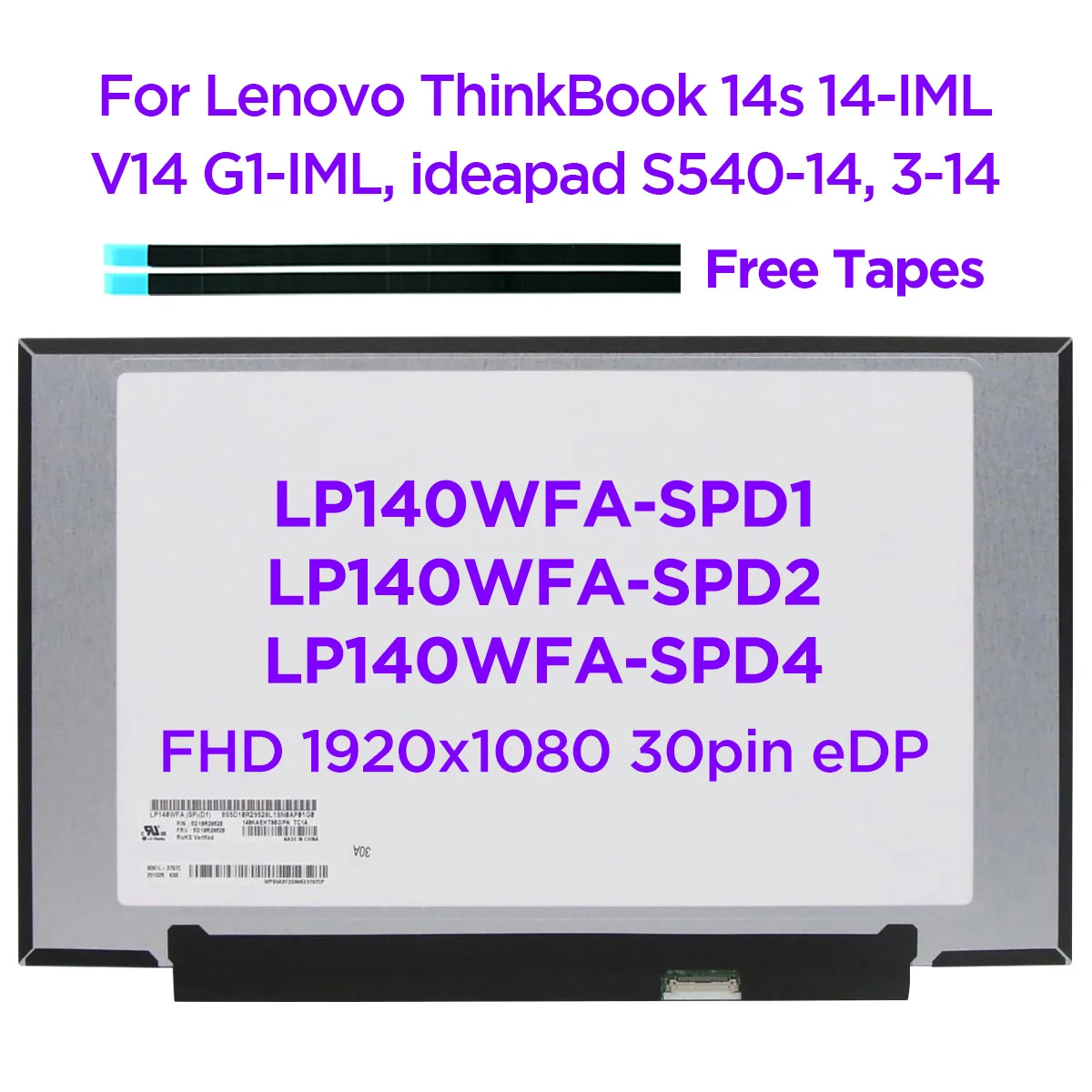 Tela do Laptop Lcd Lp140wfa-spd1 Spd2 Spd4 B140han04.0 para Lenovo Thinkbook 14s 14-iml V14 g1 Ideapad S54014api 3-14 30pin 14.0