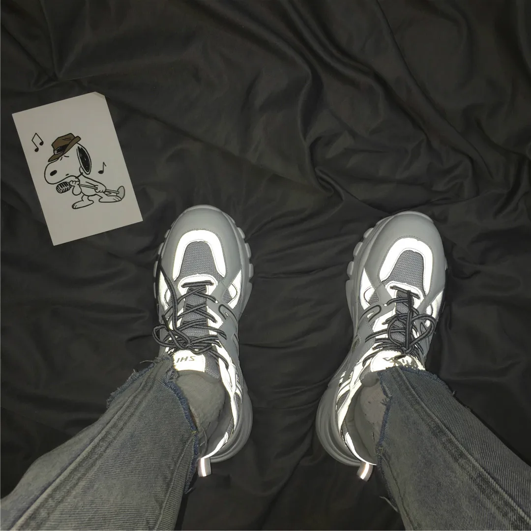 Ins Daddy/Мужская обувь; светоотражающие кроссовки; сезон лето; Zapatillas Deportivas Hombre; модная дышащая повседневная обувь