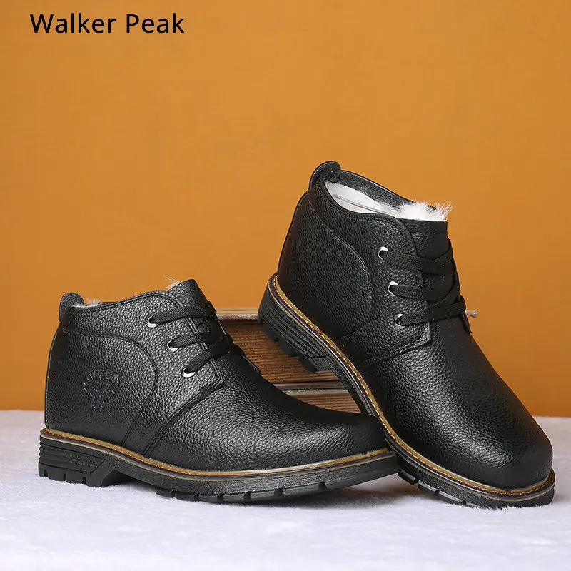 Зимние мужские ботинки; мужские ботильоны из натуральной кожи; теплые плюшевые зимние ботинки; водонепроницаемые уличные рабочие ботинки; Мужская обувь; botas hombre