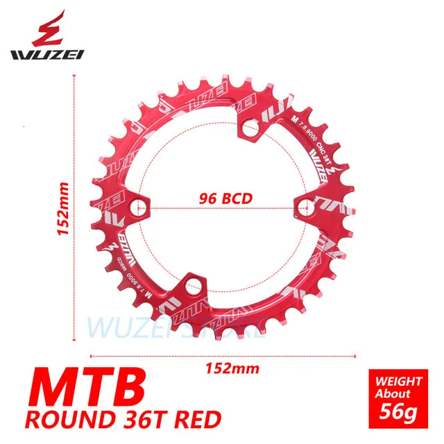 Wuzei Bcd 96 мм круглый/Овальный велосипед педаль стул Mtb колеса 32T 34T 36T для Shimano M7000 M8000 M9000 обработка - Цвет: Red 36T