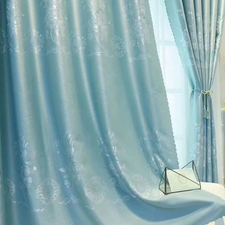 blue curtains Современные одноцветные жаккардовые шторы для спальни на заказ, жалюзи на окно, простые декоративные затемненные шторы для отеля - Цвет: blue curtains