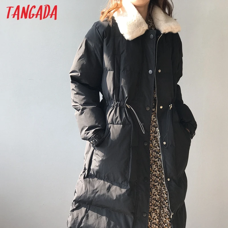 Tangada gola de pele feminina oversize longo