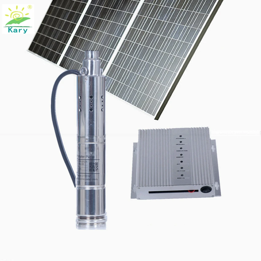 

Kary 3 inches max lift 40m 2M3/H flow rate solar pump,24v 36v DC brushless submersible screw solar pump external MPPT controller