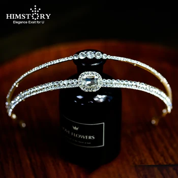 

Himstory Simple French Crstal Tiaras Crown Wedding Headband Double Layer Hair Accessories