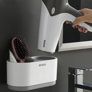 

Magic No Trace Stickers Wall-Mounted Storage Racks Creative Suction Cup Hair Dryer Holder Comb Rack Stand Bathroom Supplies
