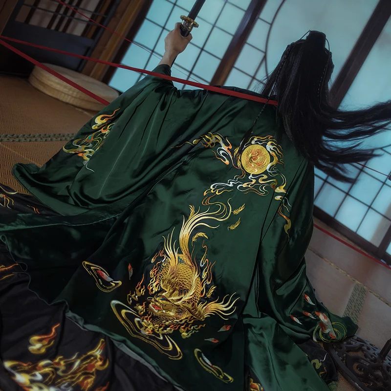 Китайская традиционная одежда ушу фехтовальщика, вышитый плащ kylin, длинное пальто, имитирующее кунг-фу, телевизионная одежда