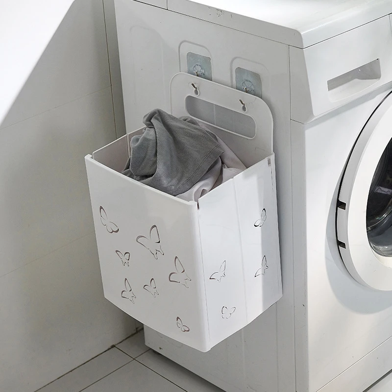 Folding Laundry Basket Plastic Wall Mounted Dirty Clothes Storage Basket Organizer for Laundry Room Laundry Hamper