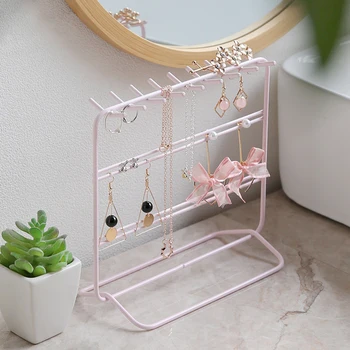 

20.5*9*19cm Metal jewelry rack shelves organizer 3 levels pink necklace earring display display stand home decorative shelves