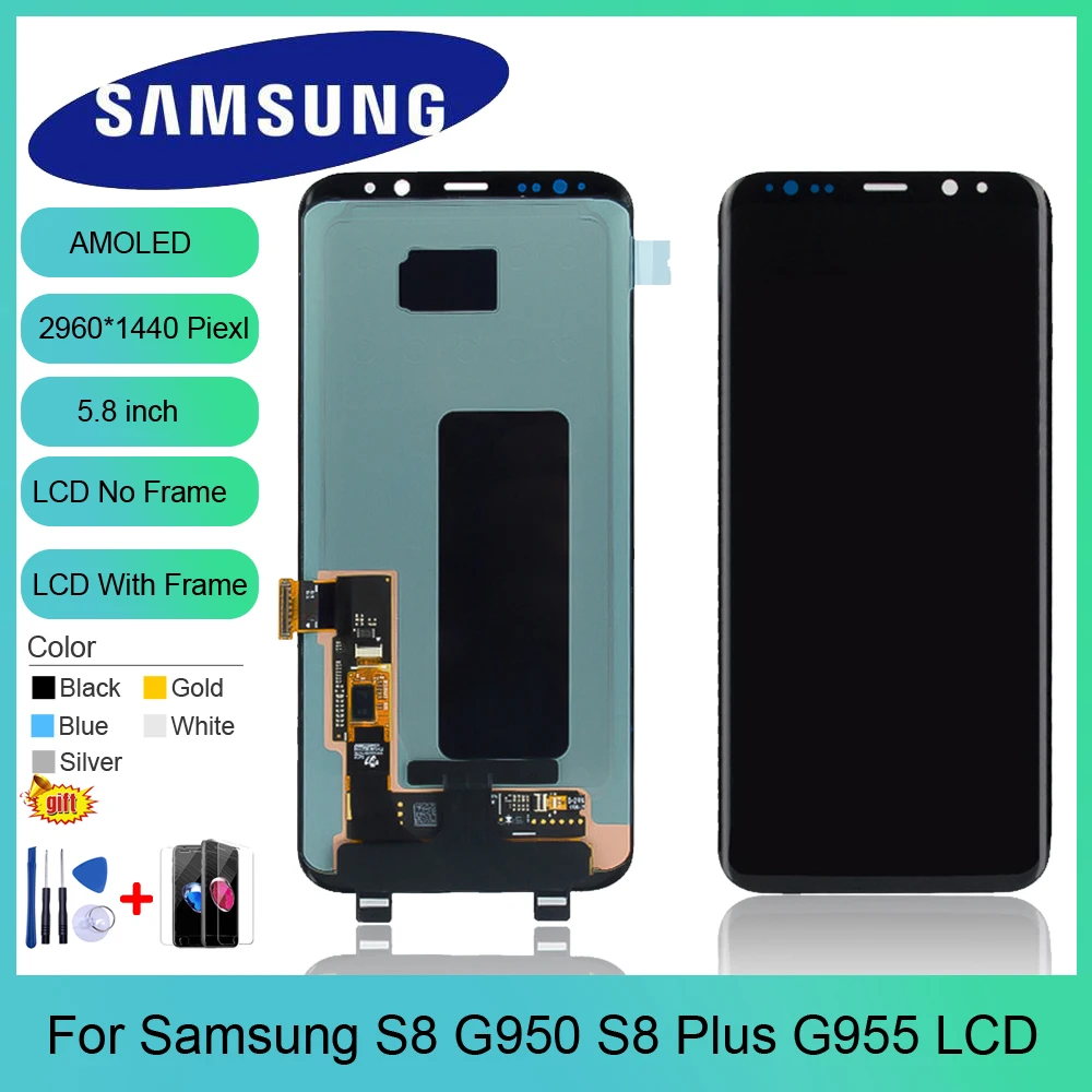 

Replacement Display For SAMSUNG Galaxy S8 G950 G950F LCD With Frame Display S8 Plus G955 G955F Touch Screen Digitizer + Gift