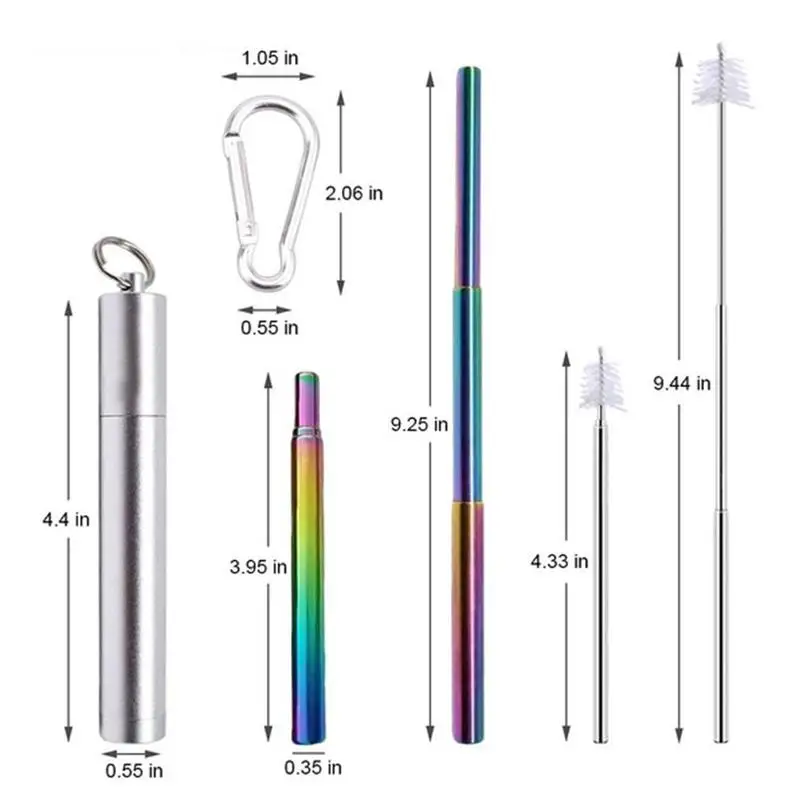 Портативный нержавеющей стали металла складной телескопической питьевой соломы набор путешествия Многоразовые Эко дружественные соломинки с коктейлем
