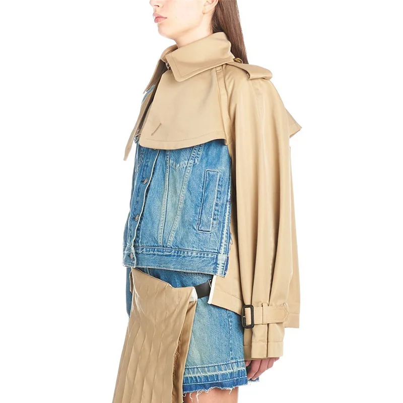 Женская джинсовая куртка с цветными блоками, асимметричная контрастная цветная джинсовая куртка для женщин, осенне-зимнее пальто для улицы