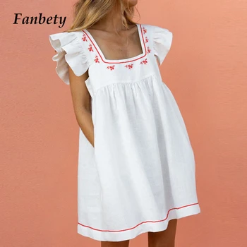 

Women Elegant Butterfly Sleeve Ruffles Print Dress 2020 Summer Casual loose pocket A-Line party Dresses beach mini Dress Vestido