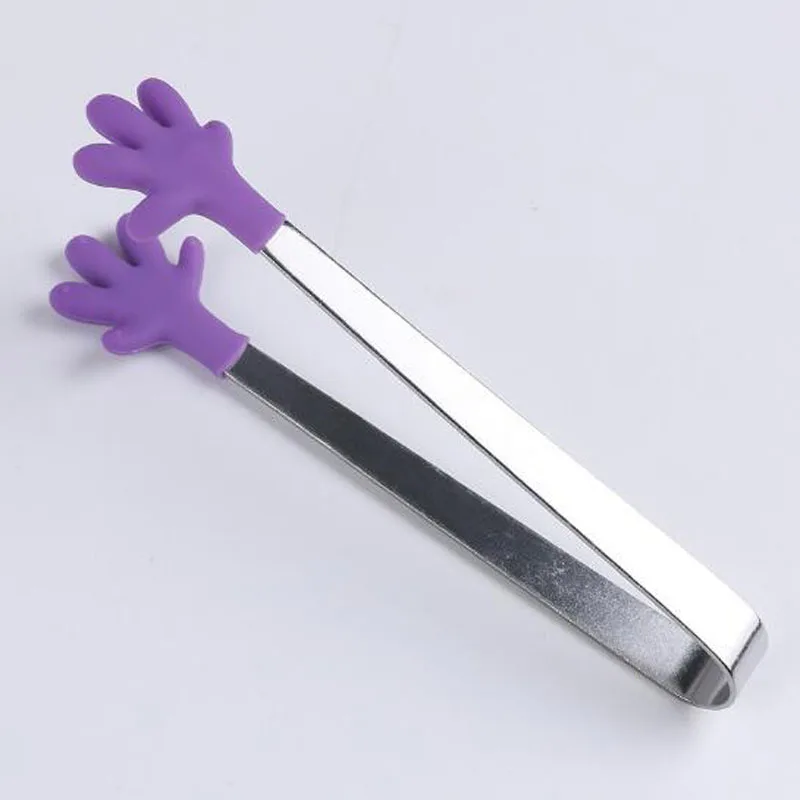 Purple Нержавеющая сталь ручной формы еда Tong Нескользящая ручка овощи Сладкая еда торт щипцы барбекю зажимы инструменты для приготовления пищи вечерние принадлежности - Цвет: Purple
